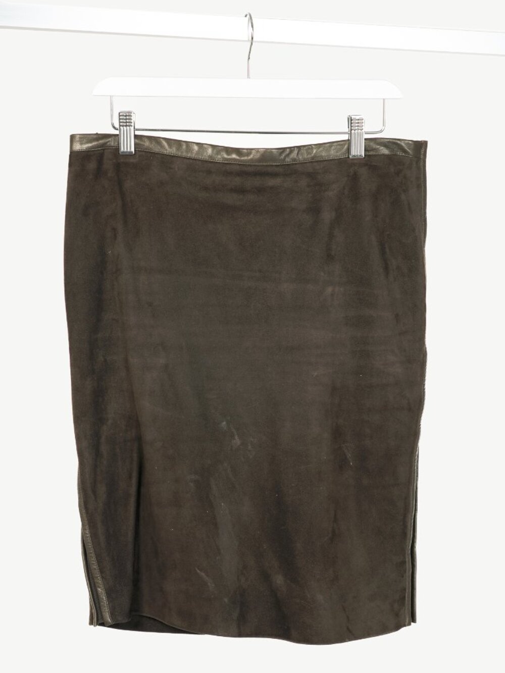 Tom Ford Green Suede Leather-Trim Pencil Skirt